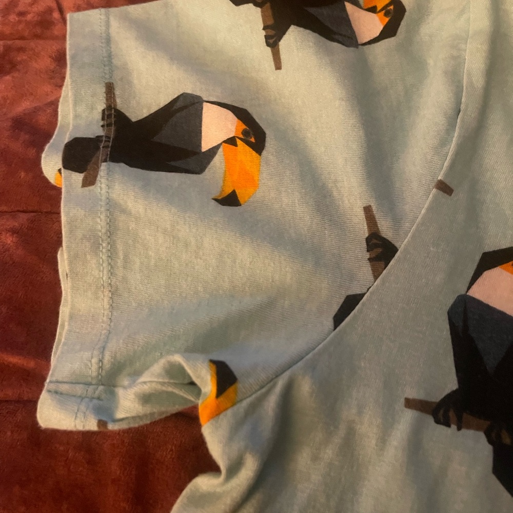 100% Cotton Toucan Print Tropical Tee Men’s Large Seafoam Green - Picture 4 of 6